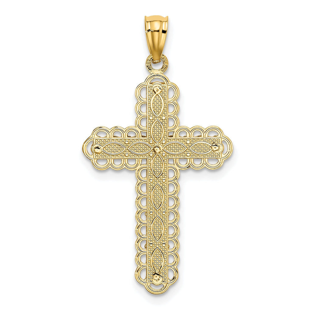 14K Two-Tone Gold Polished Cross Pendant with Elegant Layered Design