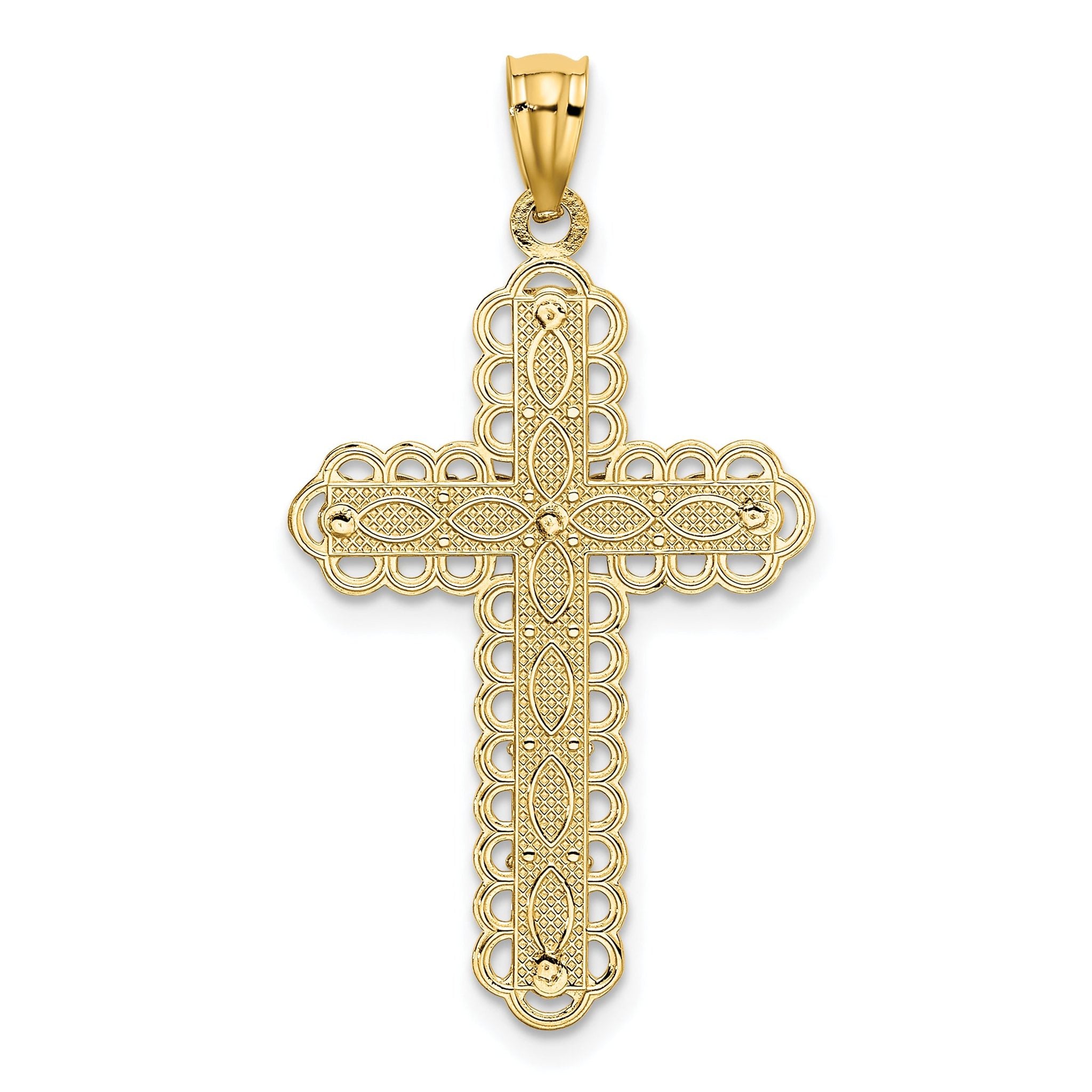 14K Two-Tone Gold Polished Cross Pendant with Elegant Layered Design