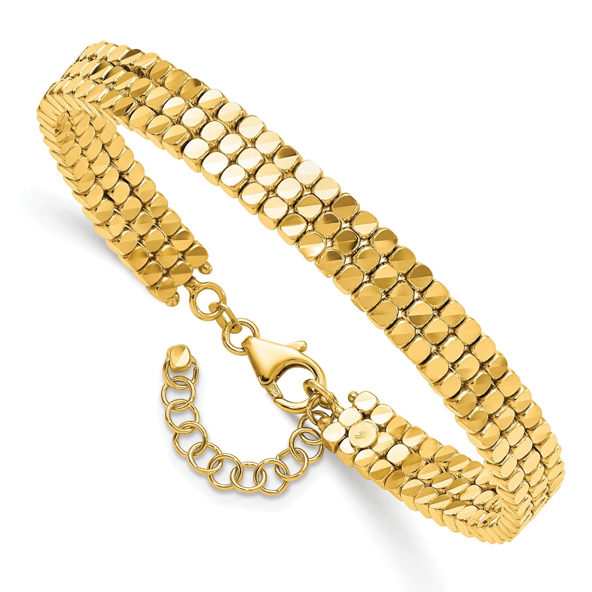 14K Polished D/C Flexible w/ 1in Safety Chain Cuff Bangle Main image