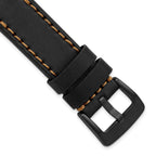 22mm Black Thick and Heavy Sport Calfskin Leather with Caramel Stitching and Black IP-plated Stainless Steel Buckle 8.1 inch Watch Band