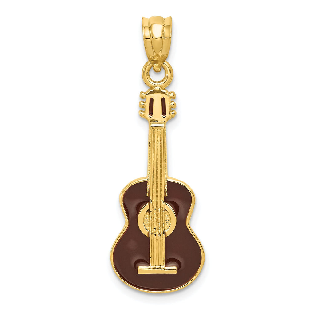14K Gold Enameled Guitar Pendant for Men with Polished Finish