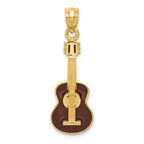 14K Gold Enameled Guitar Pendant for Men with Polished Finish