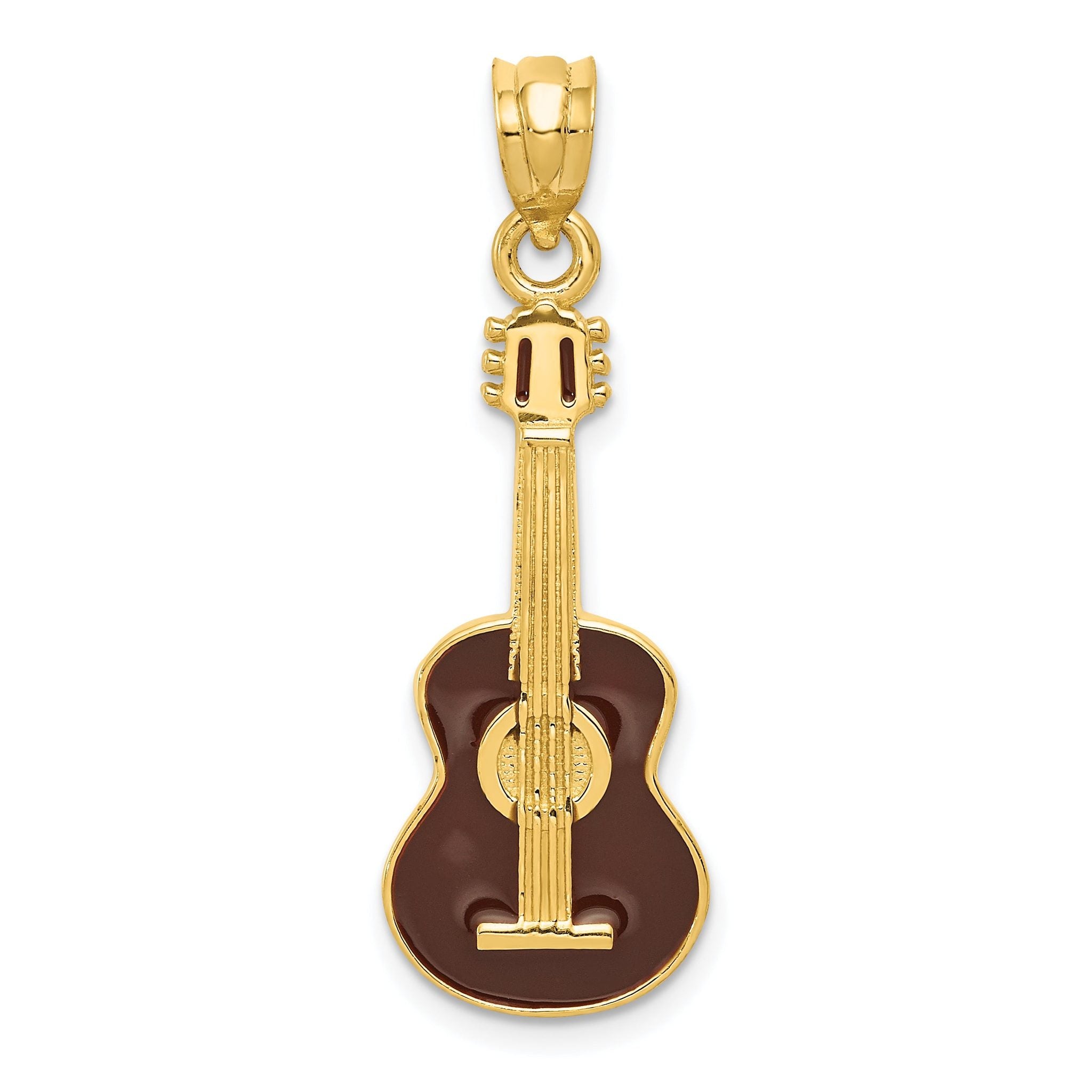 14K Gold Enameled Guitar Pendant for Men with Polished Finish