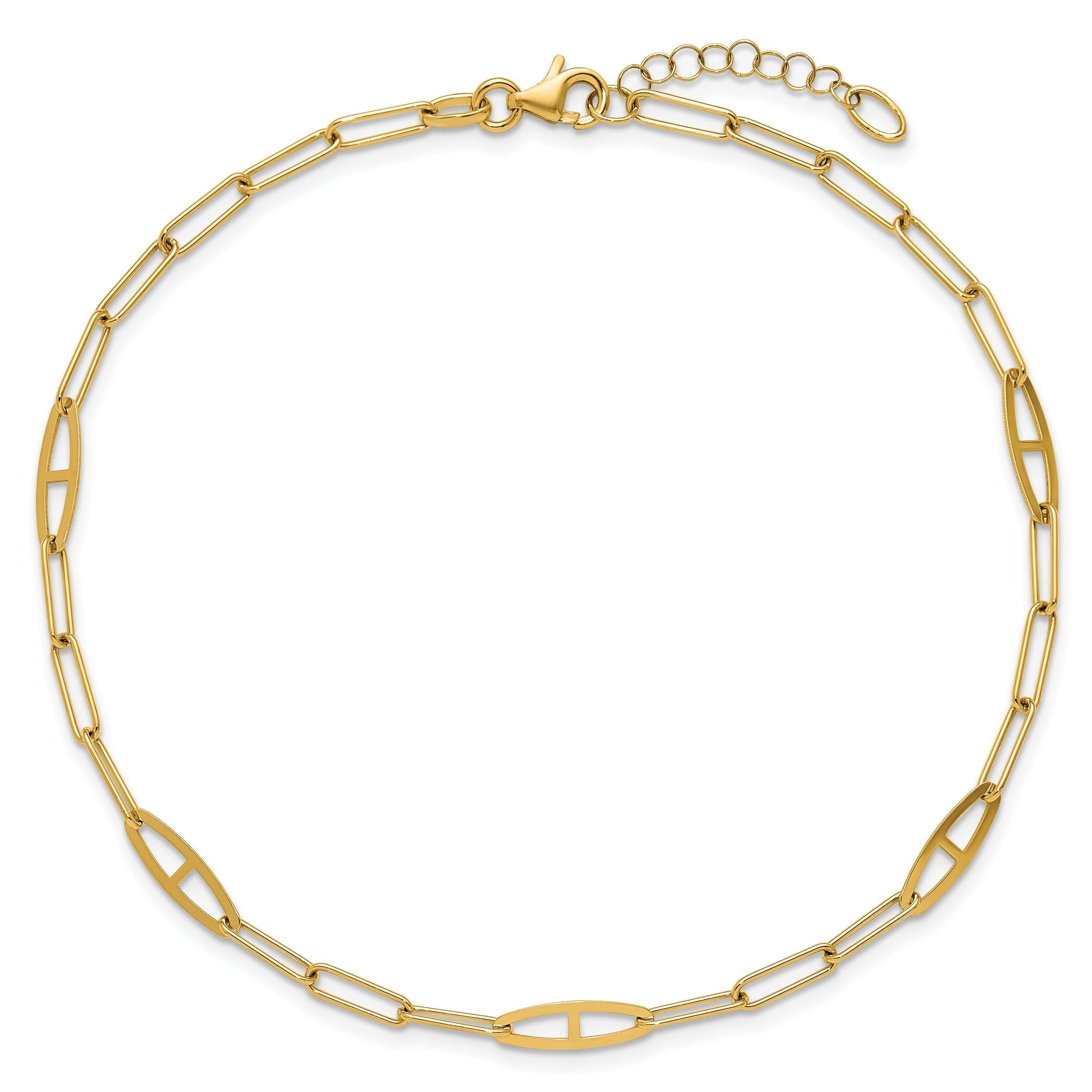 14K Fancy Paperclip Link 9 inch Plus 1 inch Extender - Total 10 inch Anklet