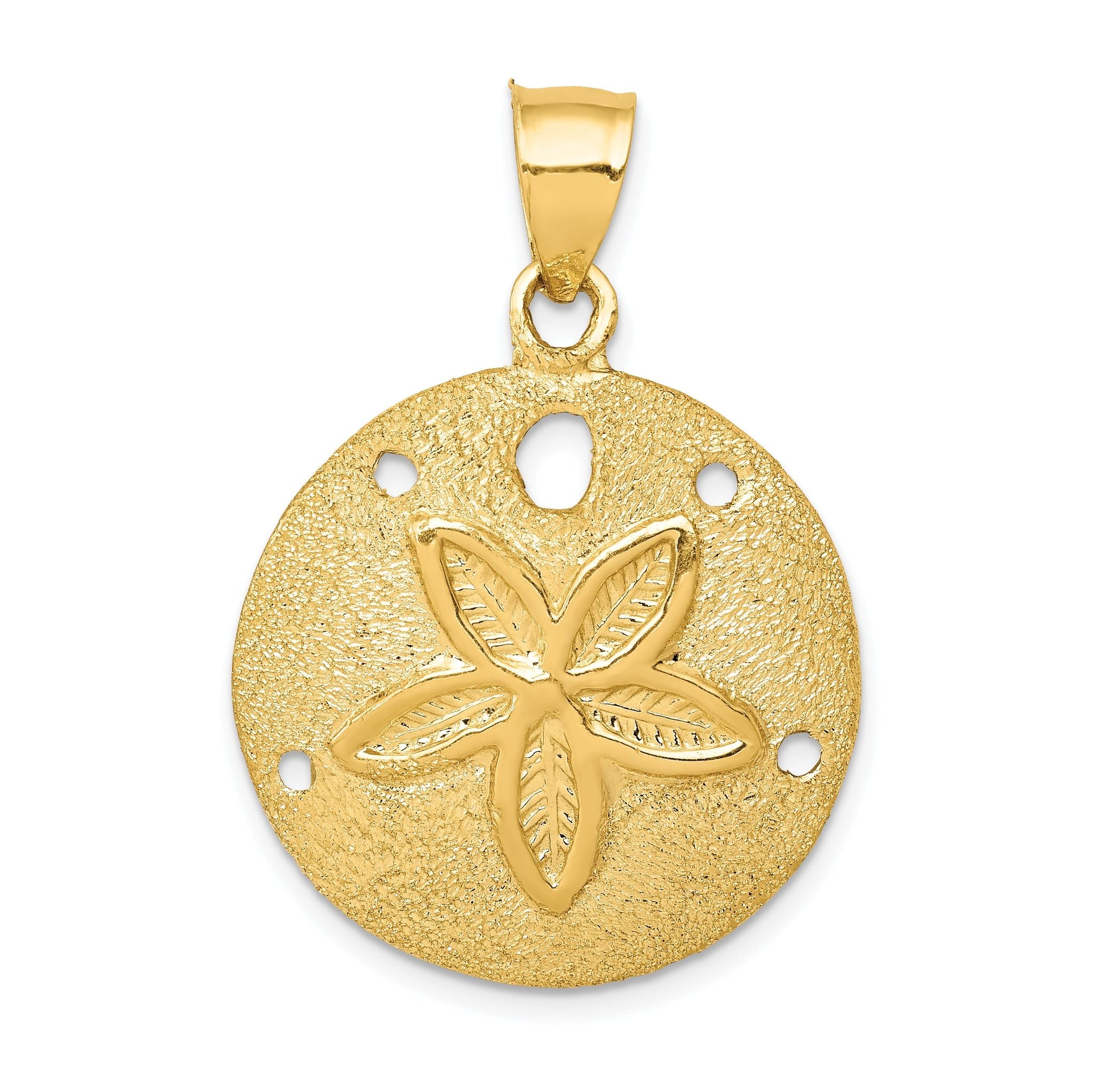 14K Gold Men's Solid Polished Sand Dollar Pendant  Textured, Laser-Cut Design