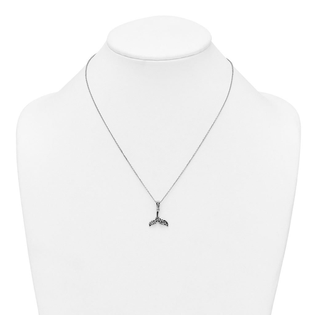 Sterling Silver Rhodium-plated Polished and Oxidized Filigree Whale Tail 18 Inch Necklace
