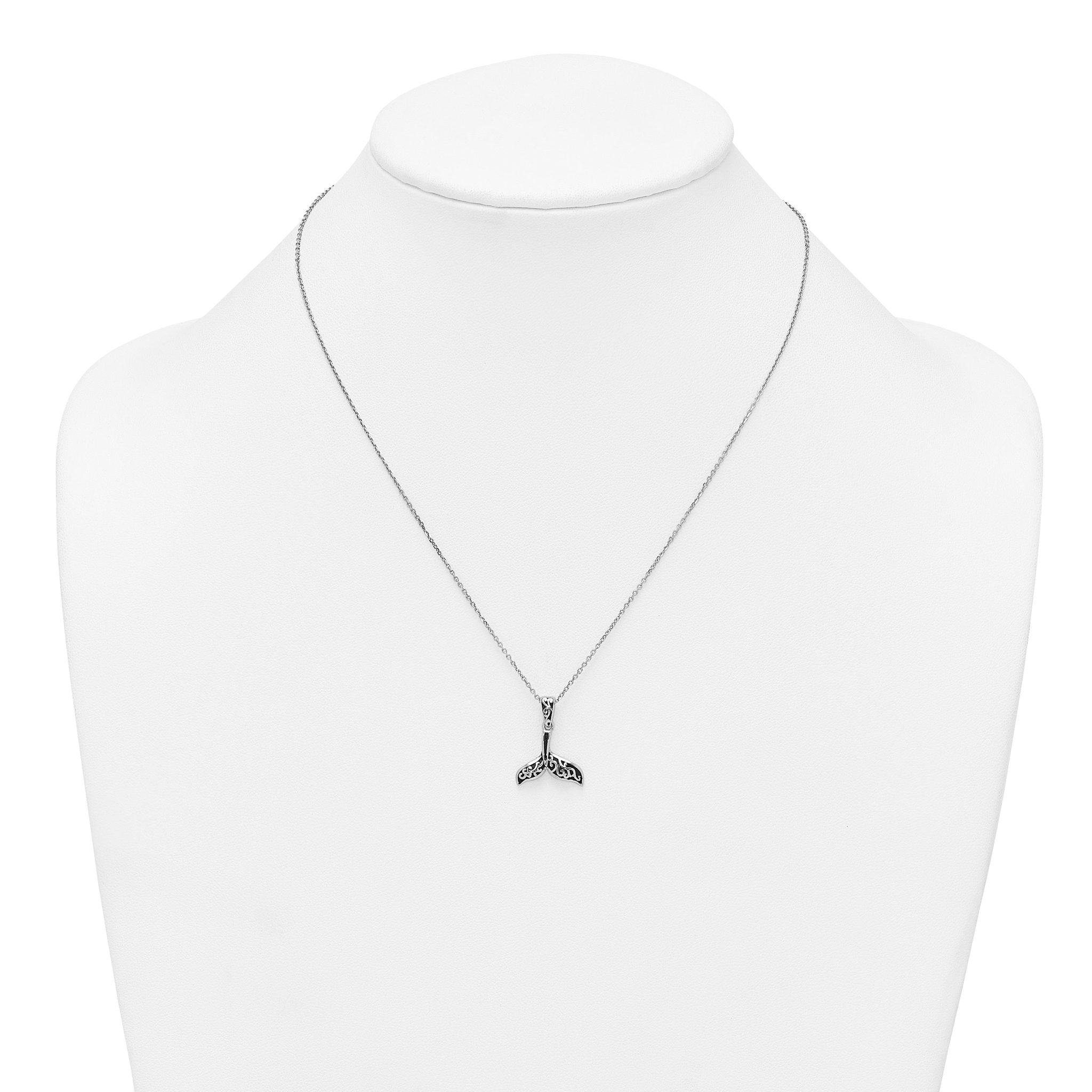 Sterling Silver Rhodium-plated Polished and Oxidized Filigree Whale Tail 18 Inch Necklace