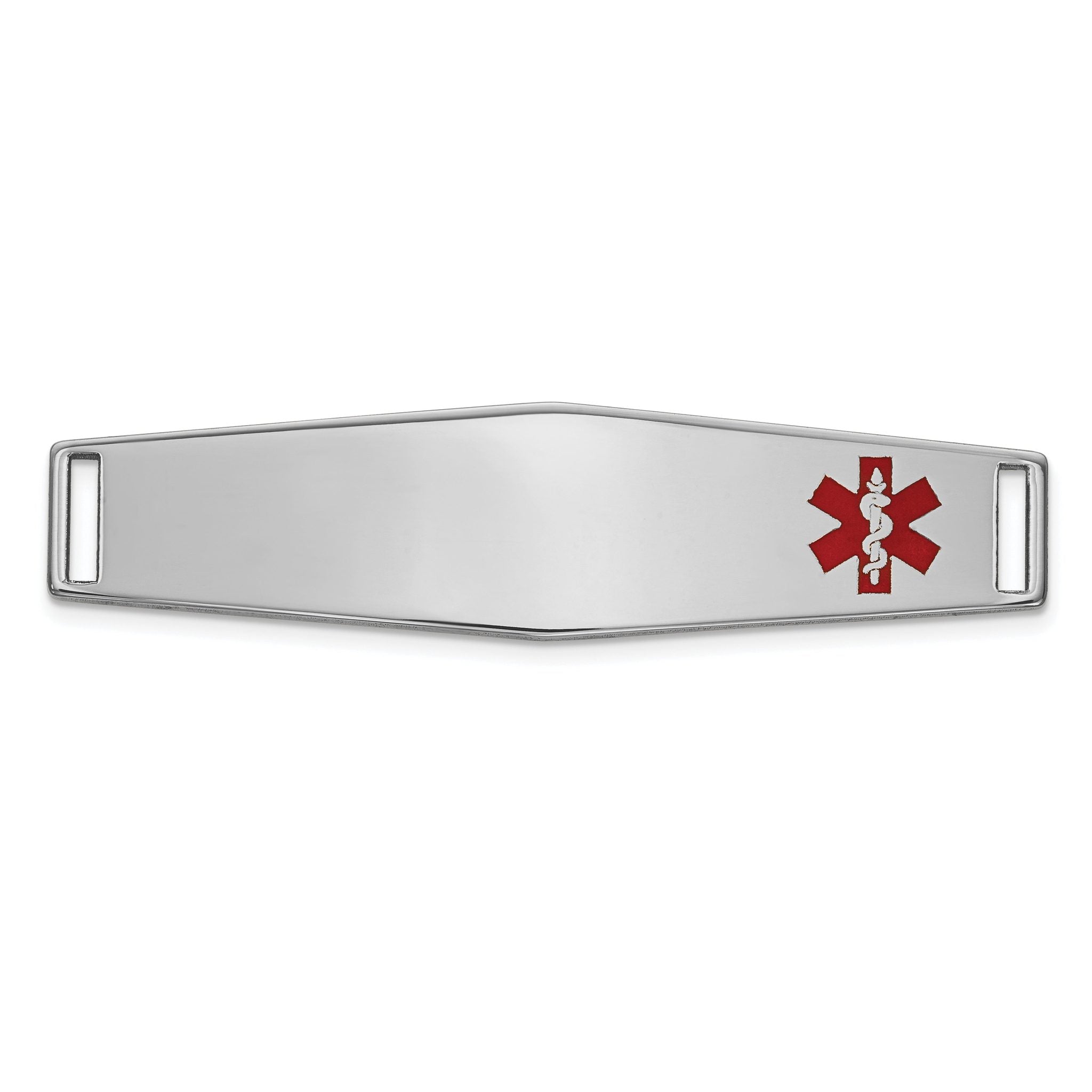 14K White Gold Medical ID Bracelet with Engravable Red Enamel Accent