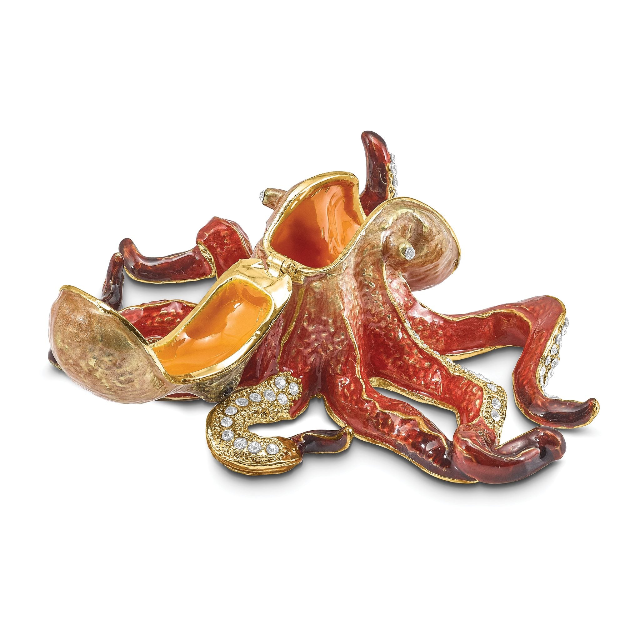 Luxury Giftware by Jere Pewter Bejeweled Crystals Gold-tone Enameled OLA Octopus Trinket Box with Matching 18 Inch Necklace Secondary image