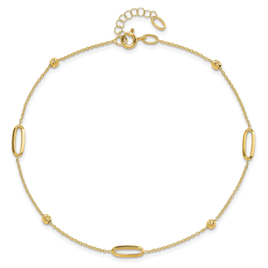 14K Ovals and Beads 9 inch Plus 1 inch Extender - Total 10 inch Anklet