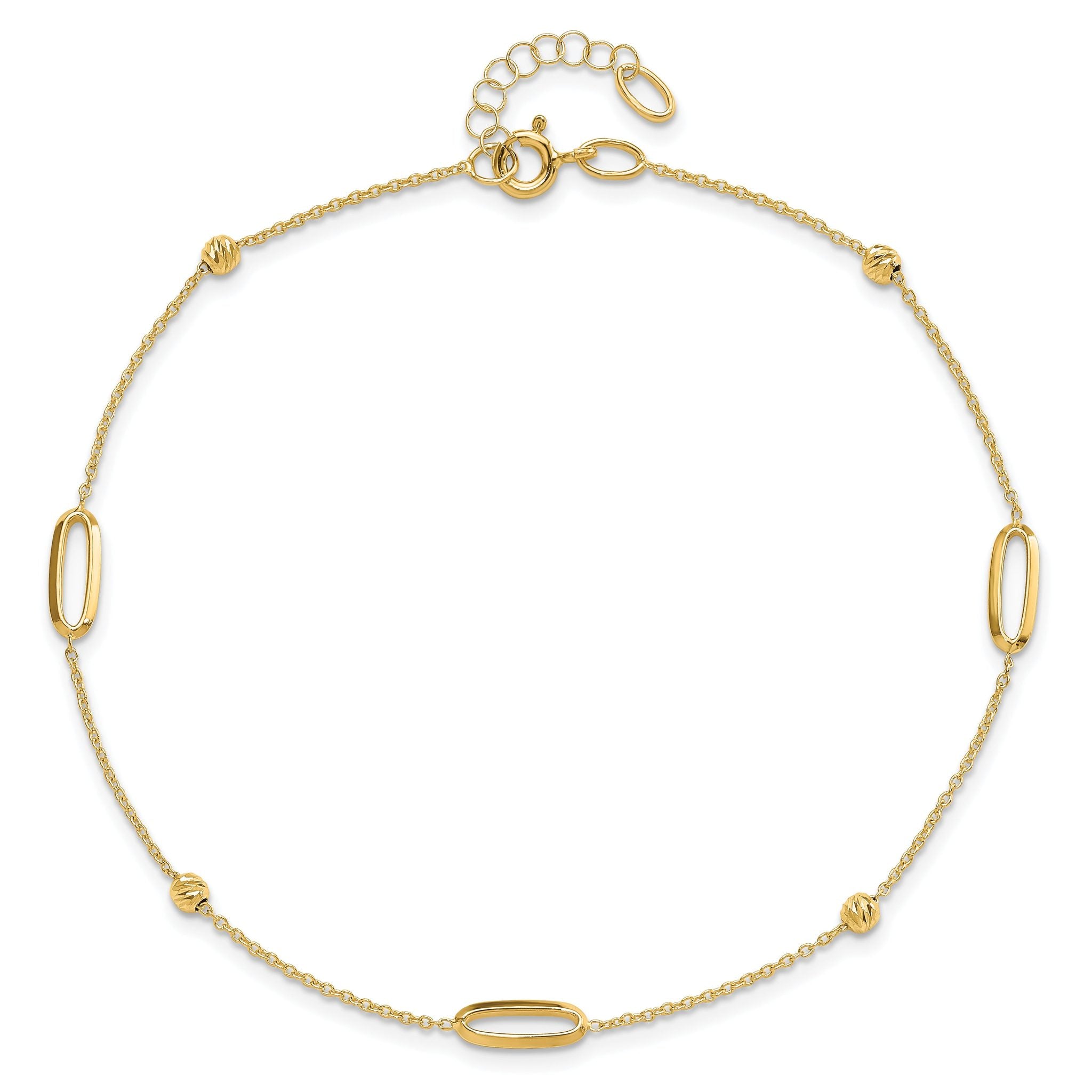 14K Ovals and Beads 9 inch Plus 1 inch Extender - Total 10 inch Anklet