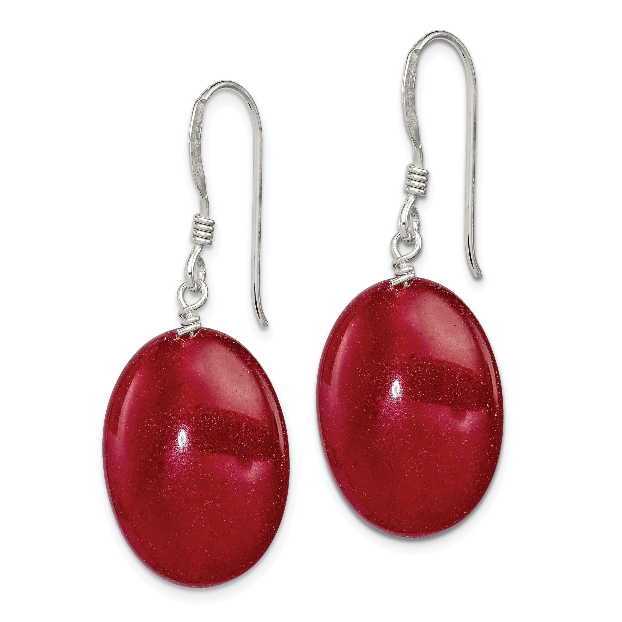 Sterling Silver Polished Red Jade Oval Dangle Earrings Secondary image