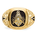 14k Polished, Antiqued and Nugget Texture A Quality Diamond Masonic Ring