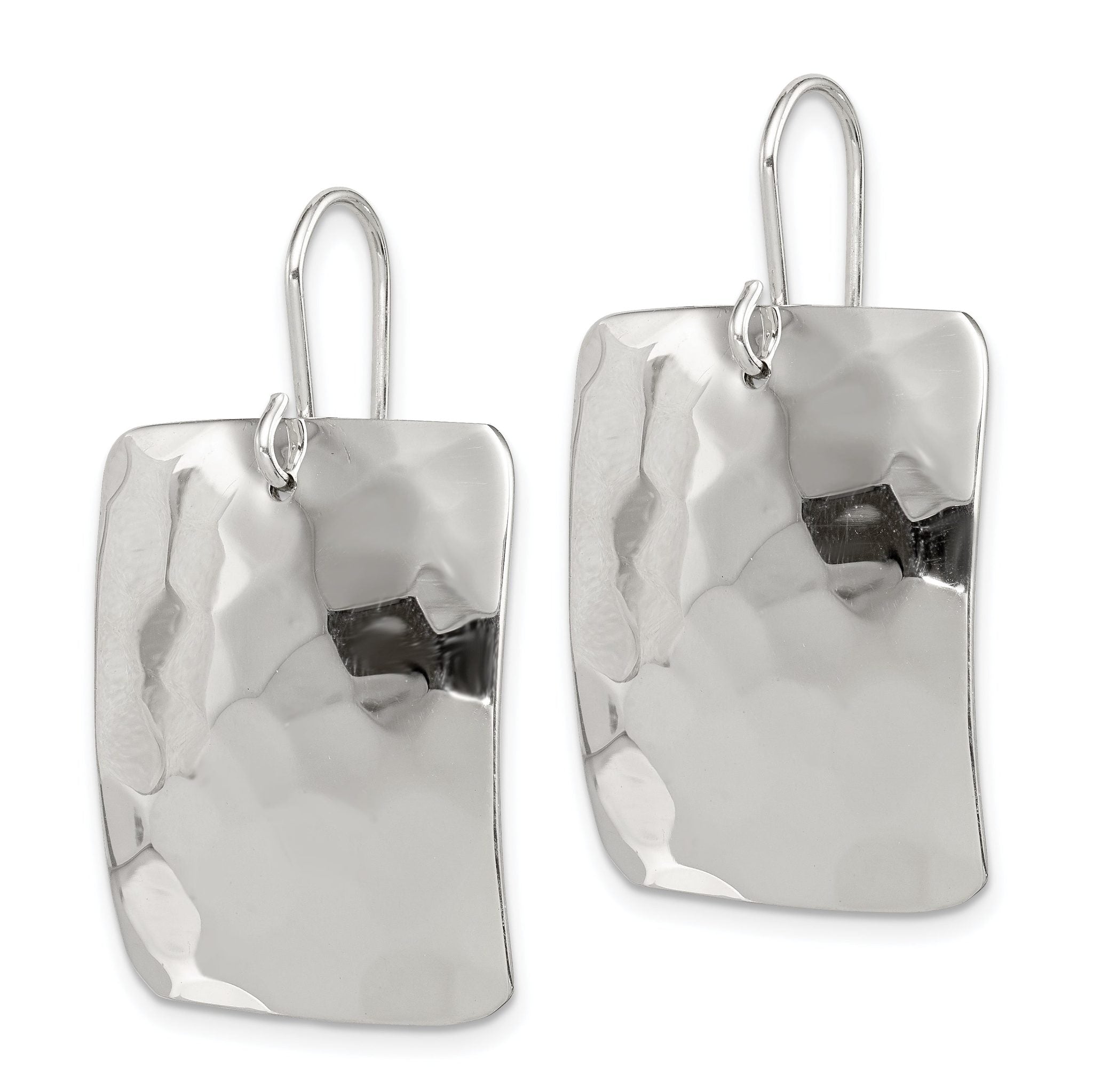 925 Sterling Silver Hammered Rectangle Dangle Earrings with Polished Finish Secondary image
