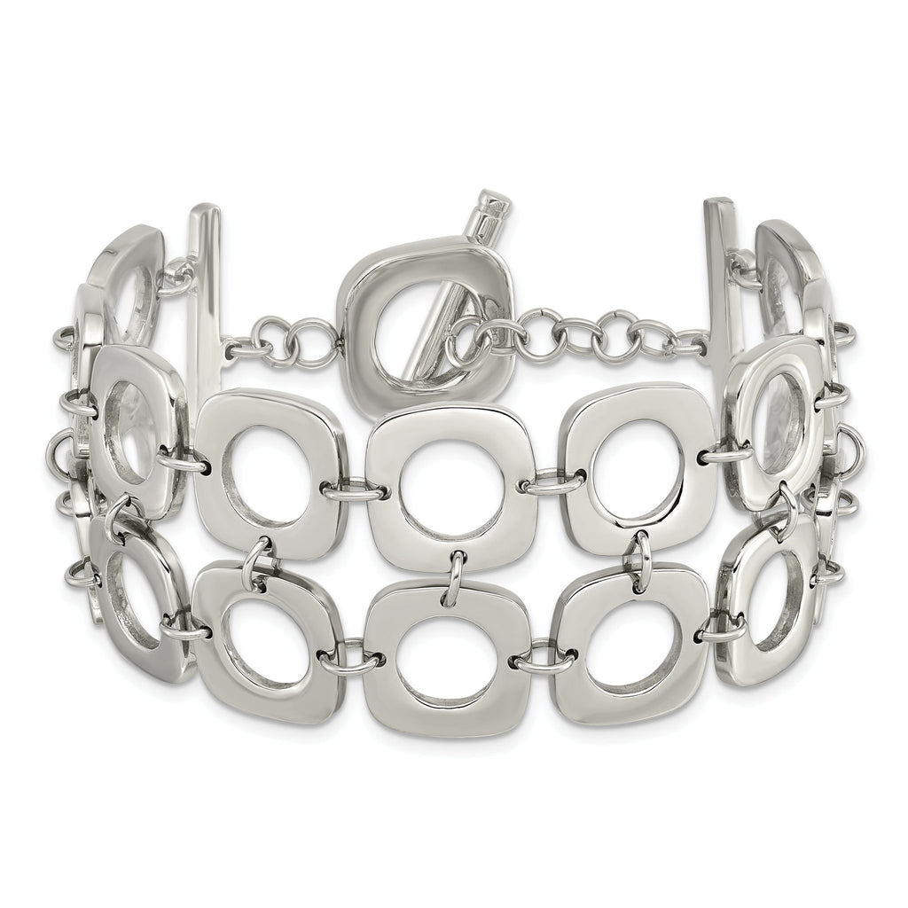 Stainless Steel Polished Double Row Square Toggle Bracelet for Women