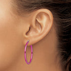 Stainless Steel Pink Polished Hoop Earrings for Women