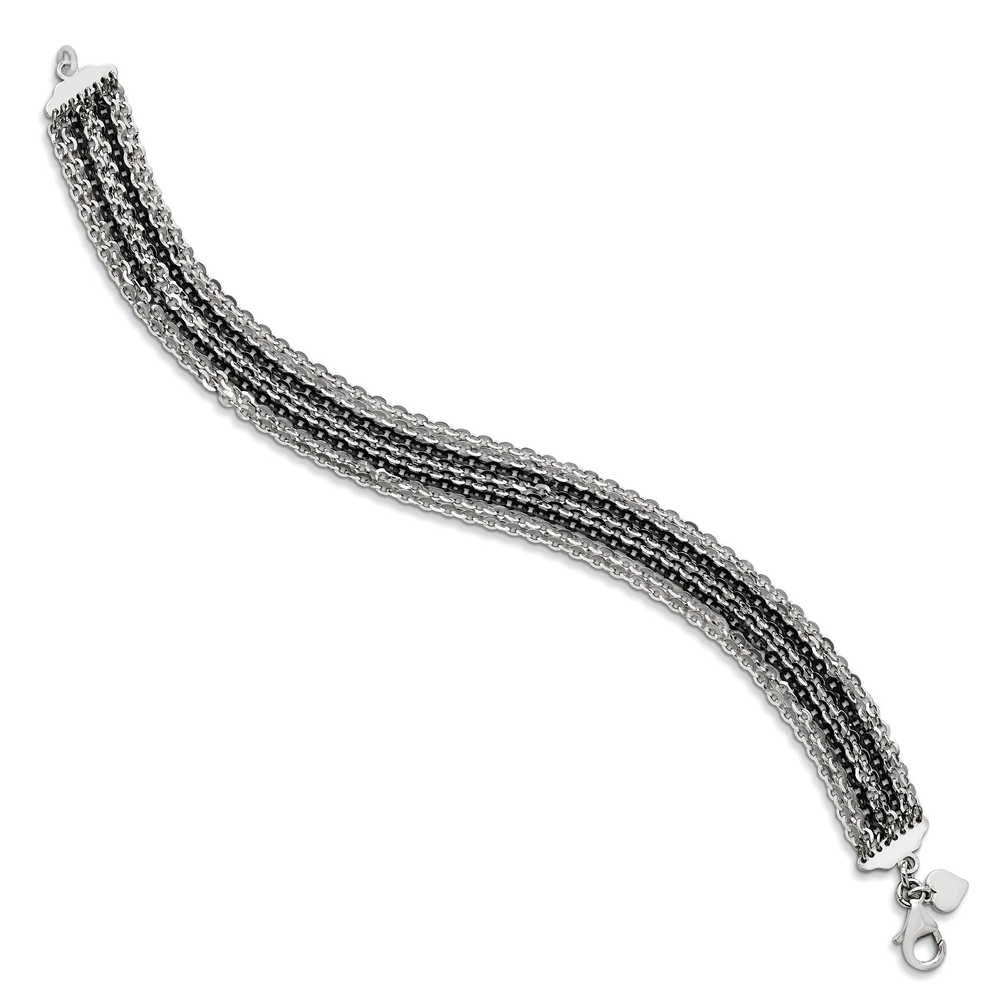 Sterling Silver Rhodium & Ruthenium-plated Multi Strand Bracelet Secondary image