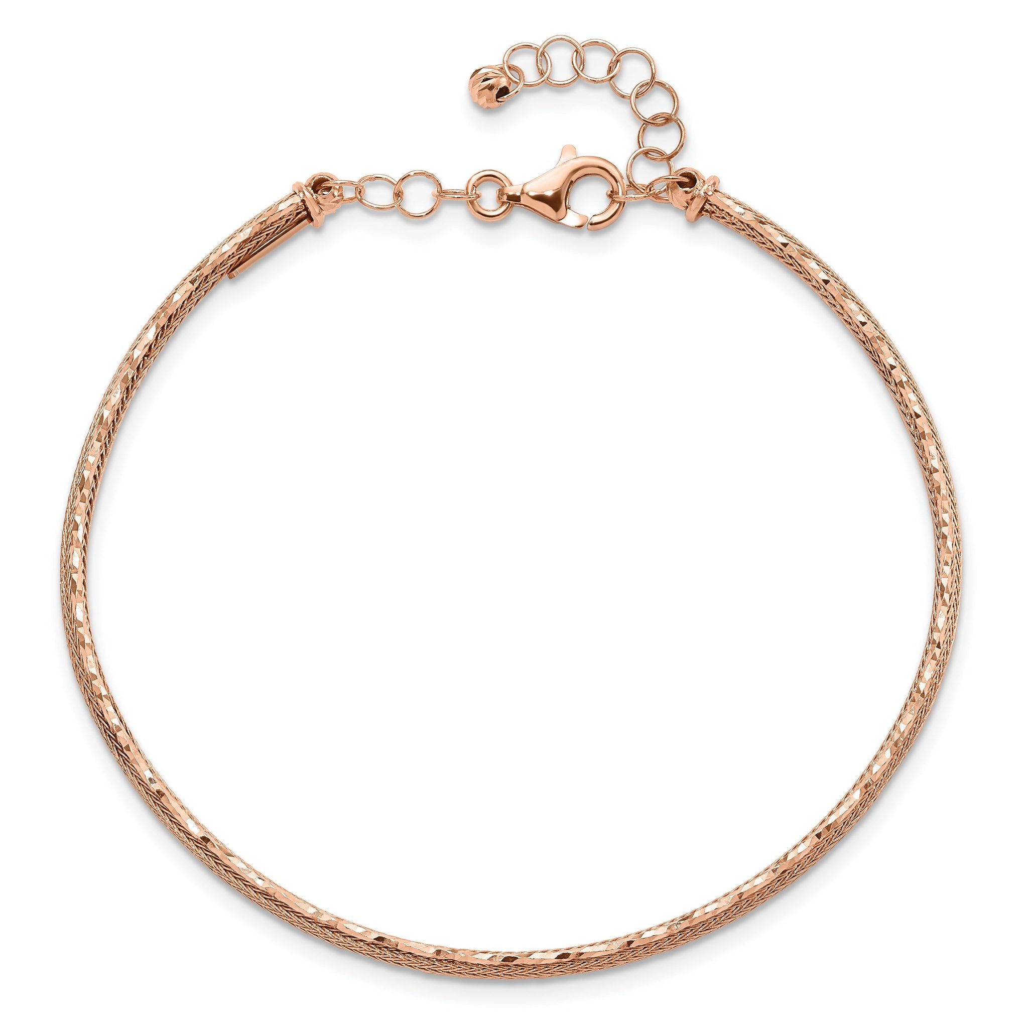 14K Rose Gold Dia-cut and Textured with Safety Chain Bangle Secondary image