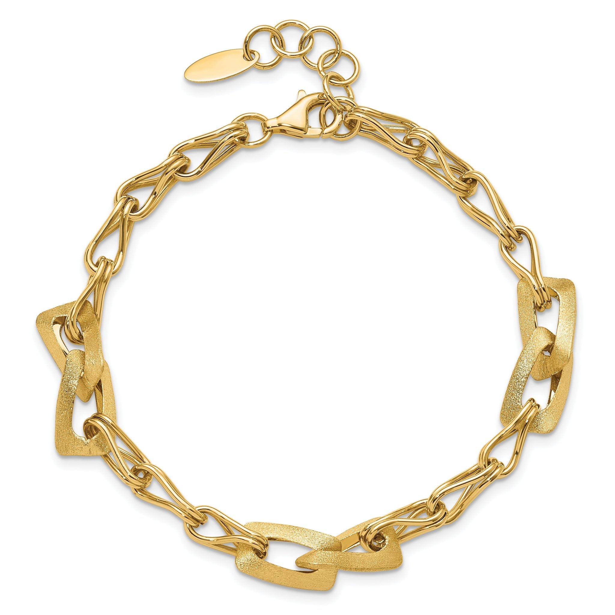 14K Polished and Satin Fancy Link with 1in ext. Bracelet