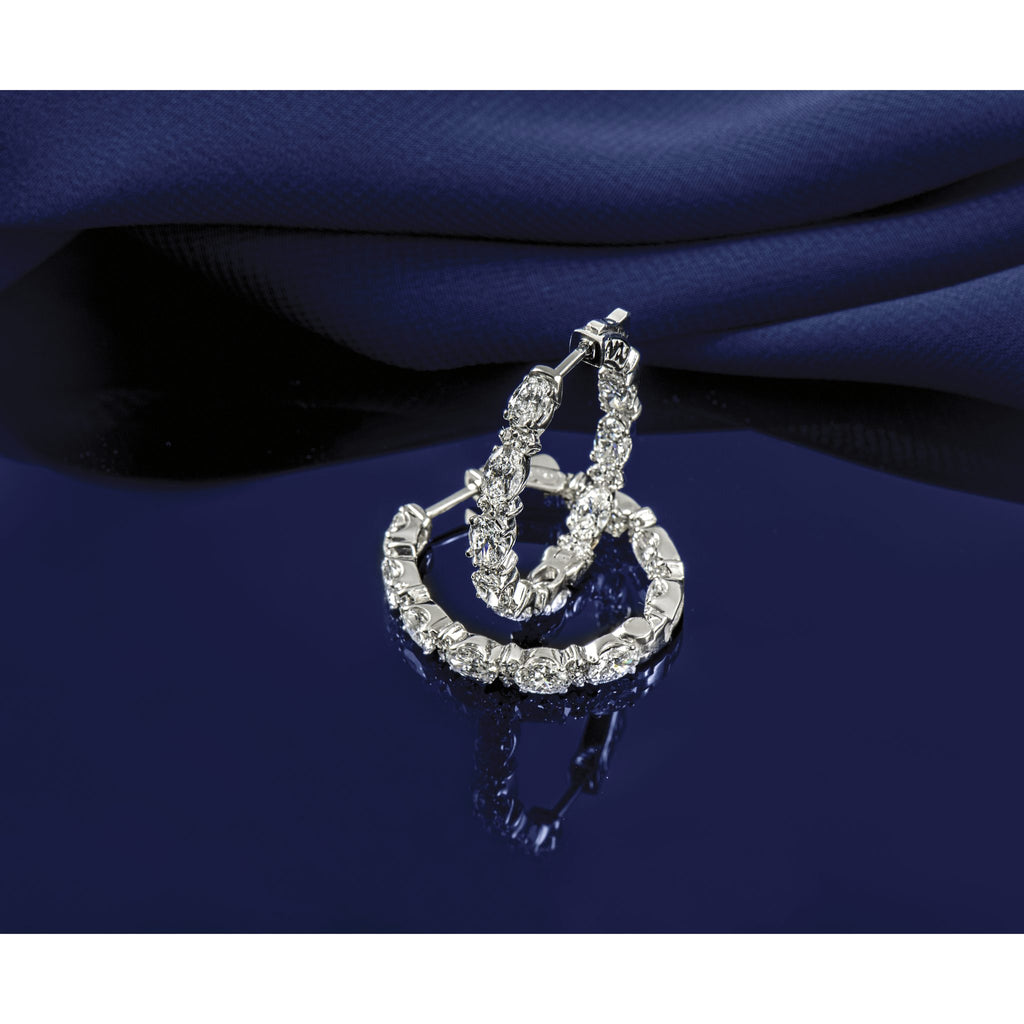 14K White Gold 5 ct Lab-Created Diamond VS/SI+ G+ Oval-Cut In-and-Out Hoop Earrings