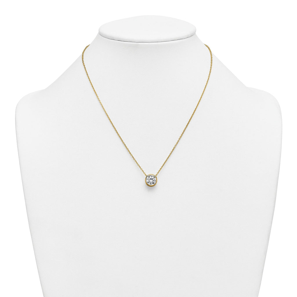 14k 2 1/2 carat Certified Lab Grown Diamond VS+ F+ Round Complete Bezel Set 18 inch Necklace