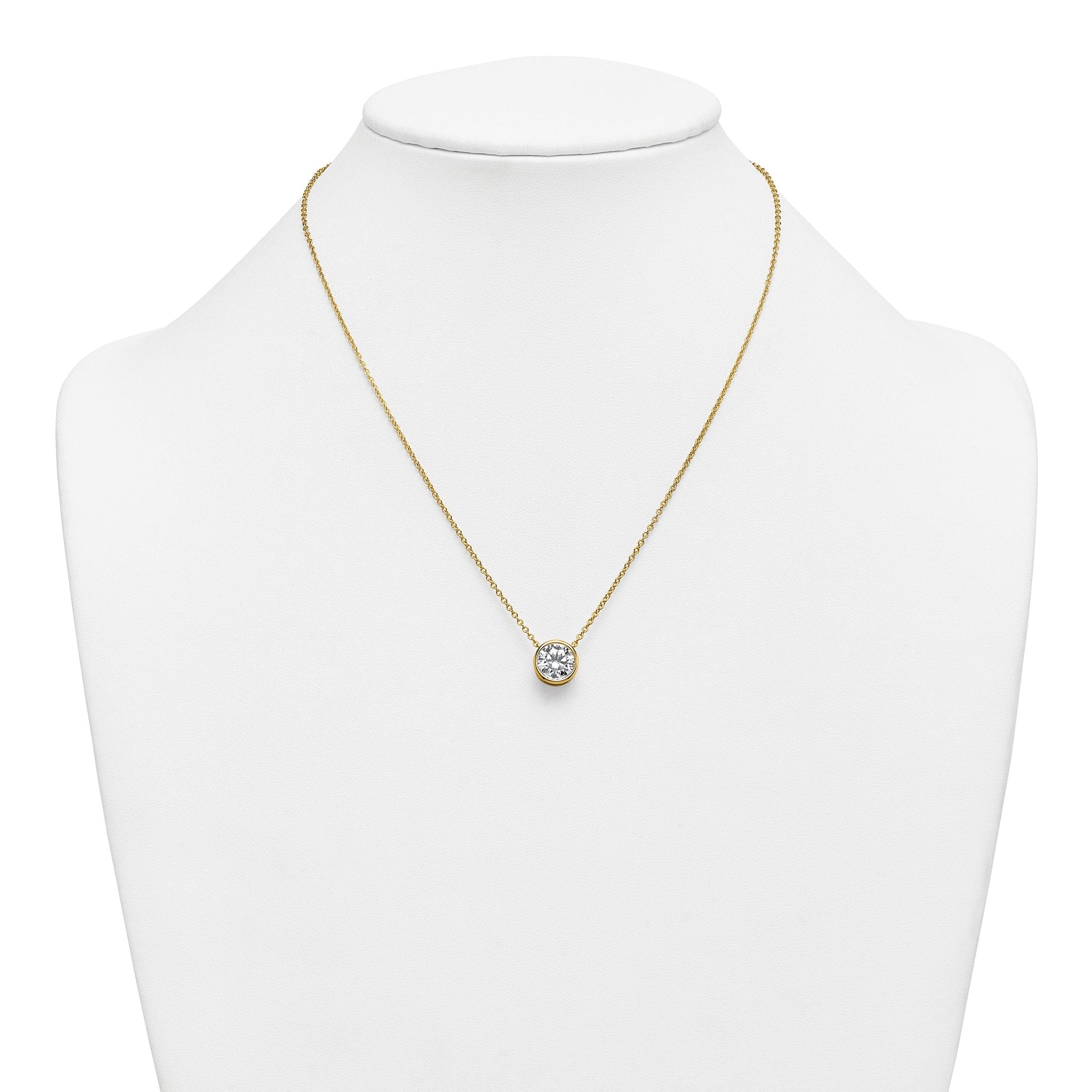 14k 2 1/2 carat Certified Lab Grown Diamond VS+ F+ Round Complete Bezel Set 18 inch Necklace