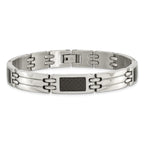Stainless Steel Brushed and Polished with Black Carbon Fiber Inlay Link Bracelet for Men