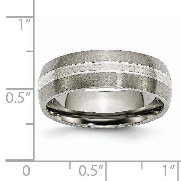 Grooved Inlay Wedding Band in Titanium & Sterling Silver, 7mm