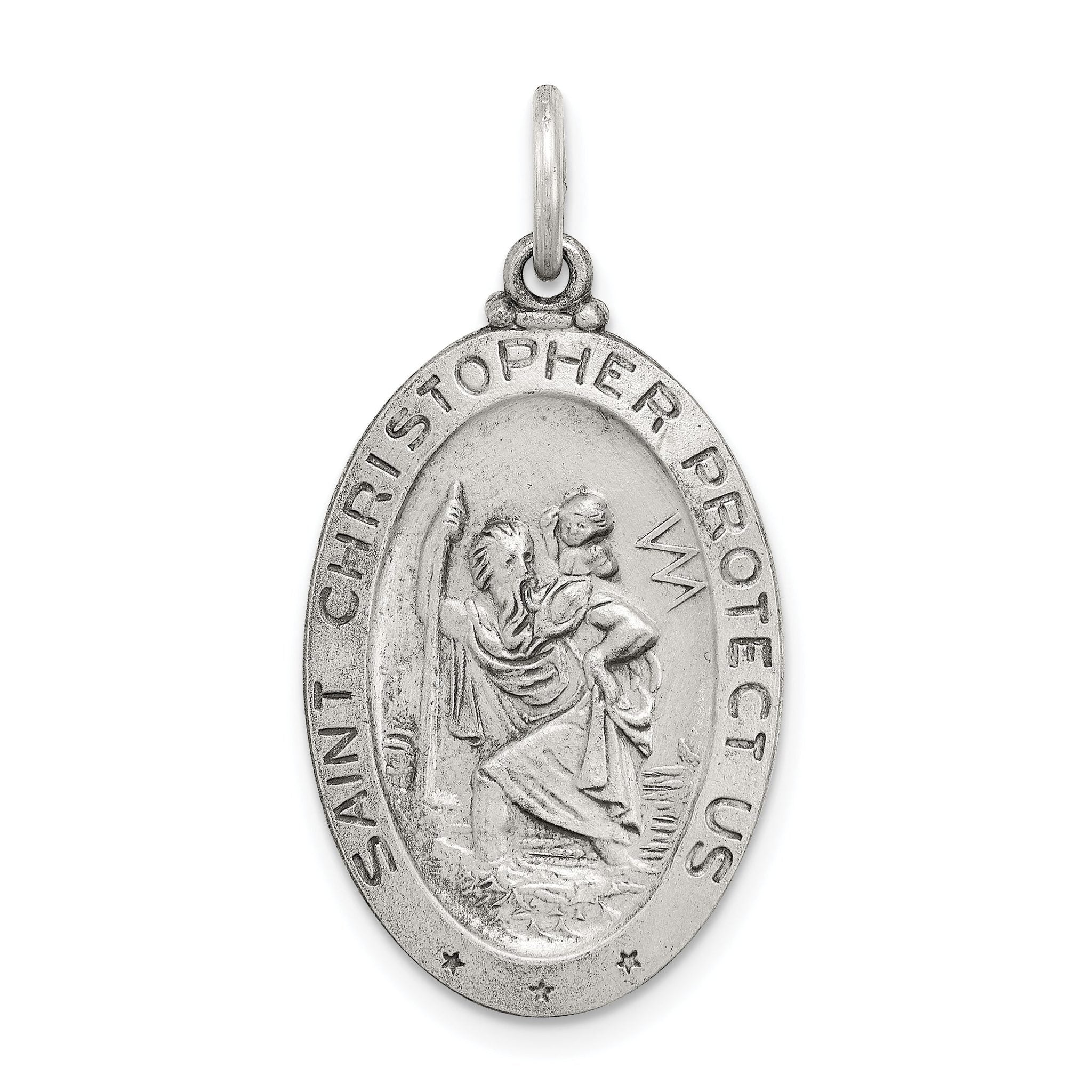 Sterling Silver 925 St. Christopher Baseball Medal with Antiqued Finish Staple for Athletes