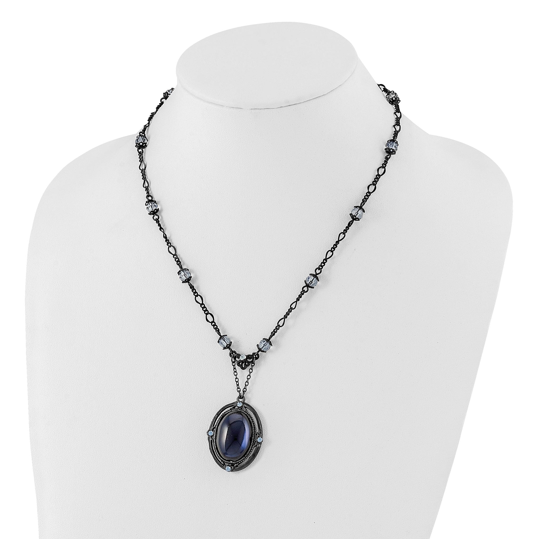 1928 Jewelry Black-plated Light Blue and Dark Blue Crystal 16 inch Necklace with 3 inch extension Secondary image