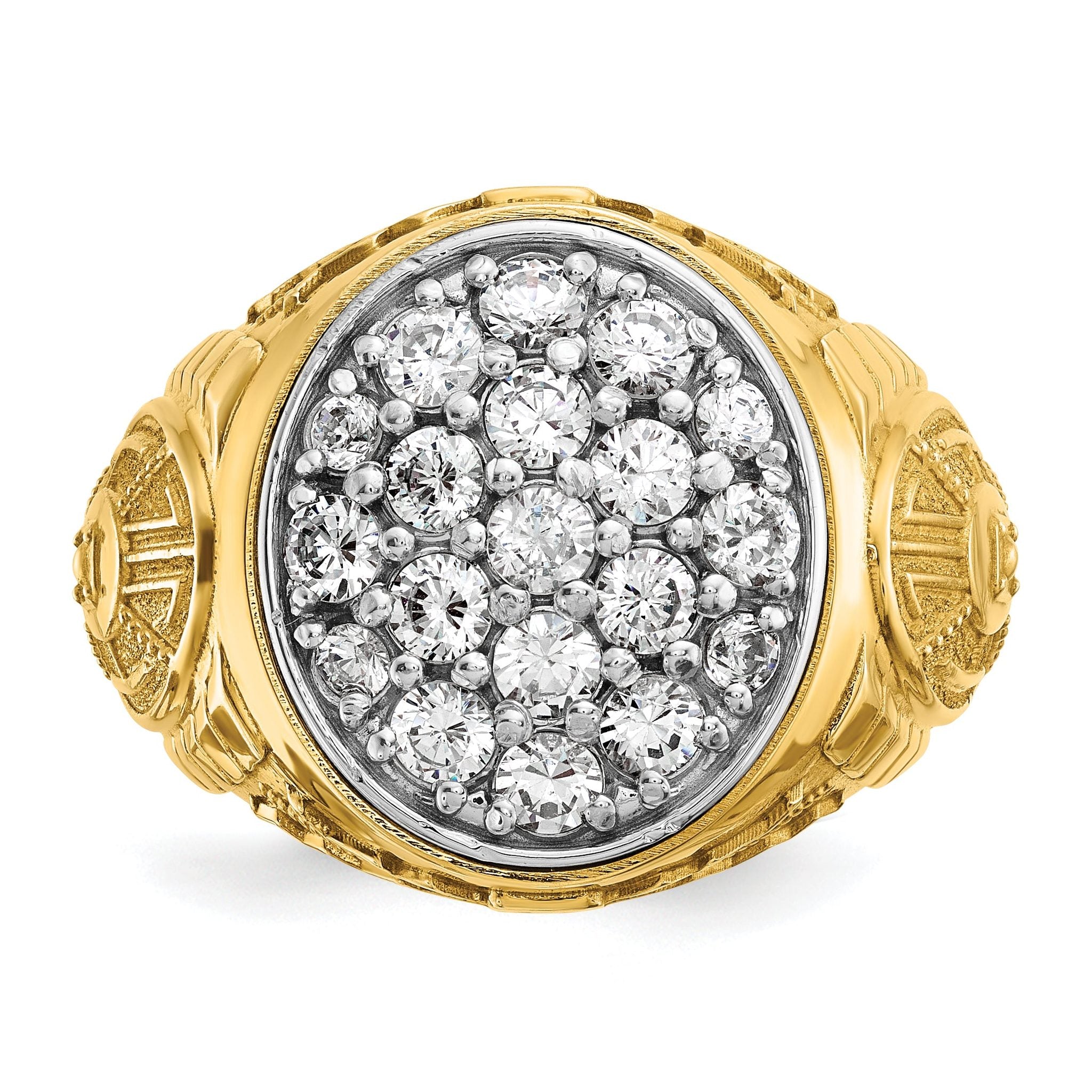 14k Two-tone Men's Polished and Textured 1 5/8 Carat AA Quality Diamond Oval Cluster Ring