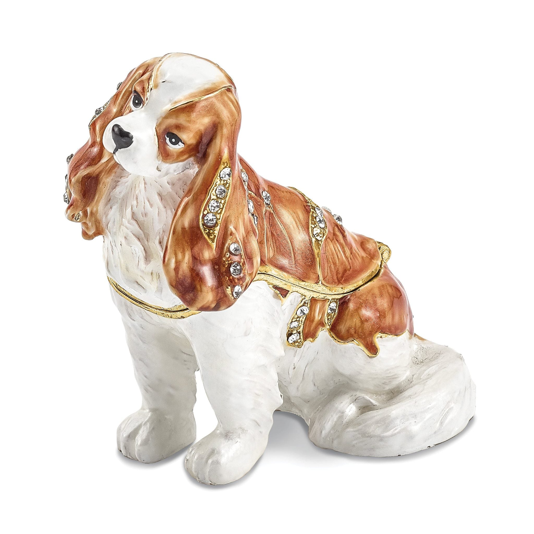 Luxury Giftware by Jere Pewter Bejeweled Crystals Gold-tone Enameled HENRIETTA Maria Cavalier King Charles Spaniel Trinket Box with Matching 18 Inch Necklace Main image