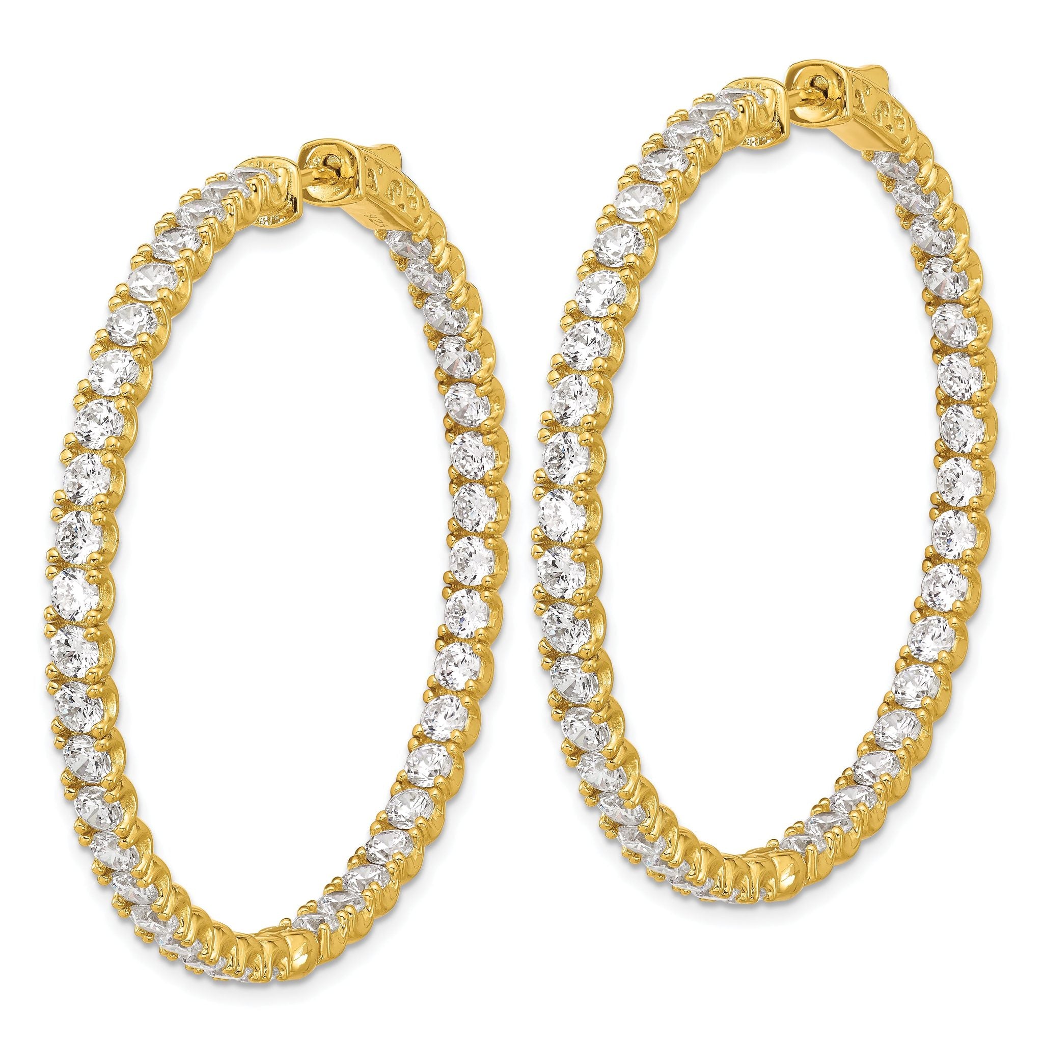 Sterling Shimmer Sterling Silver Gold-tone Flash Gold-plated 3mm CZ 78 Stone In and Out Hinged Hoop Earrings