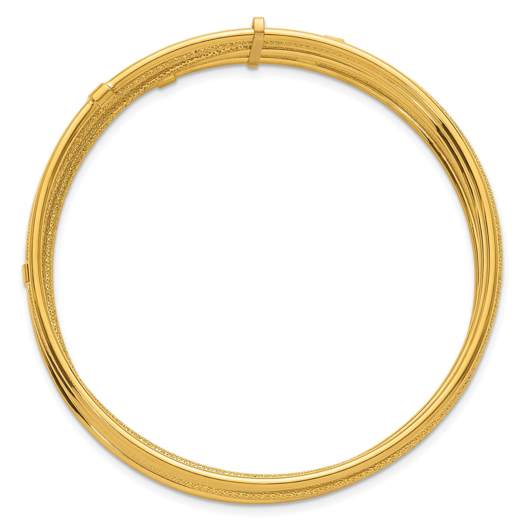 14K Polished and Textured Beaded 7-Strand Slip-On Round Bangle Bracelet