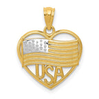 14K Gold Rhodium Heart Pendant with American Flag Design