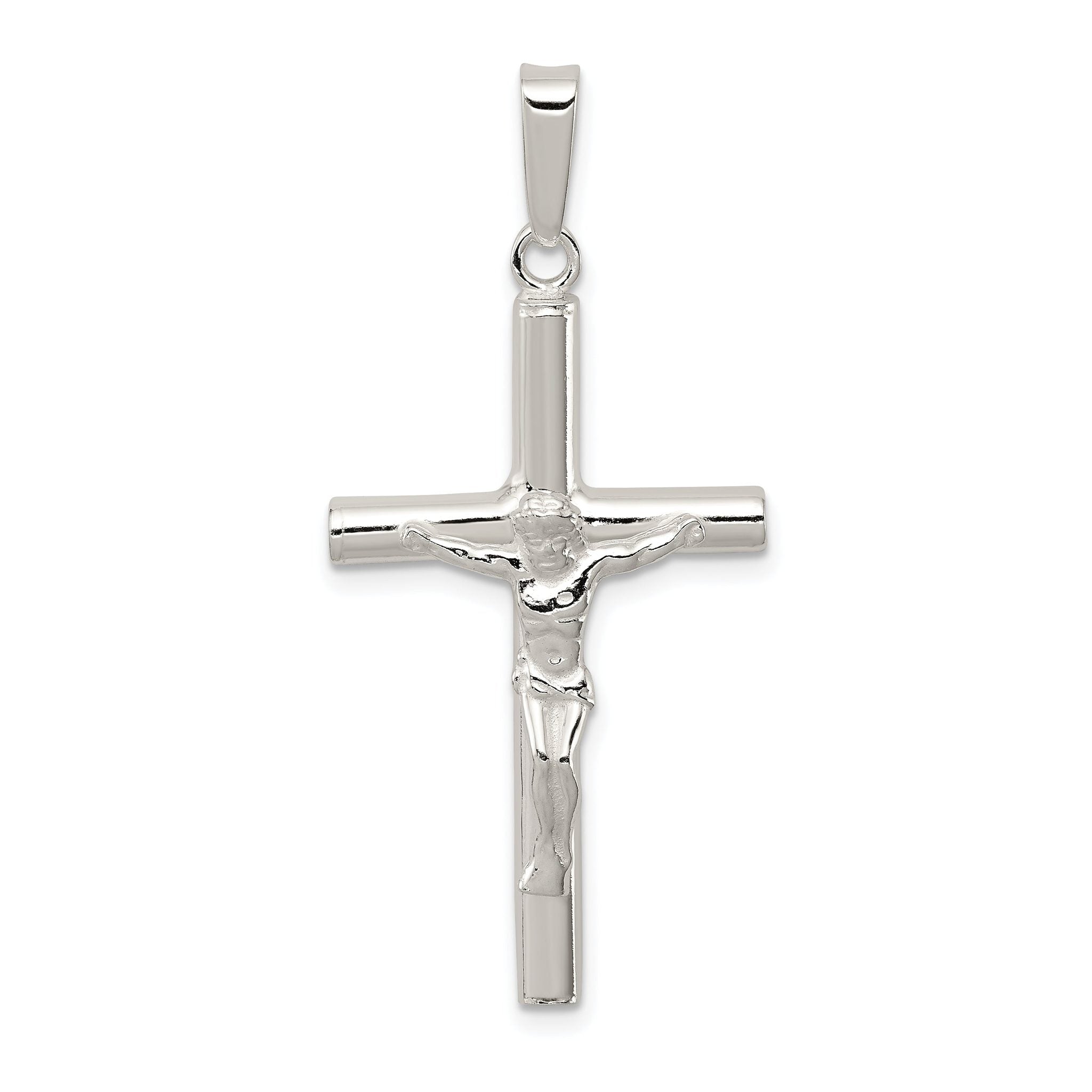 Sterling Silver 925 Polished Hollow Crucifix Pendant with Anti-Tarnish Finish