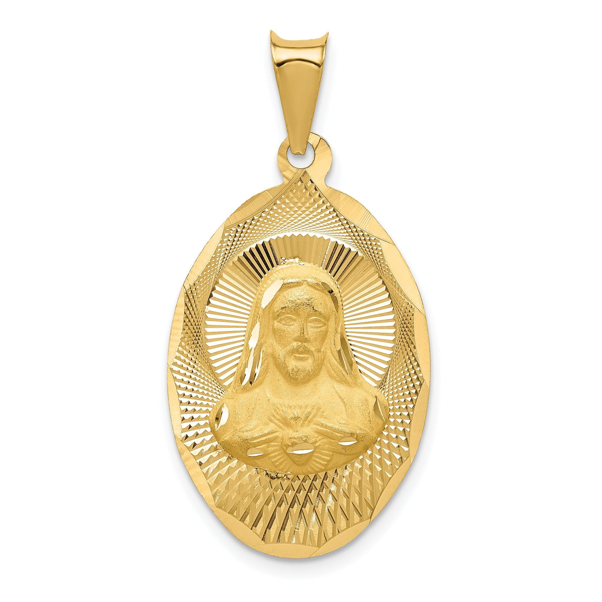 14K Gold Sagrado Corazon Oval Pendant with Polished Finish Main image