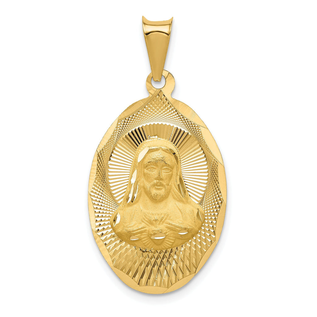 14K Gold Sagrado Corazon Oval Pendant with Polished Finish