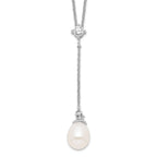 Sterling Silver 925 Polished Pearl CZ Drop Necklace Elegant Women's Jewelry