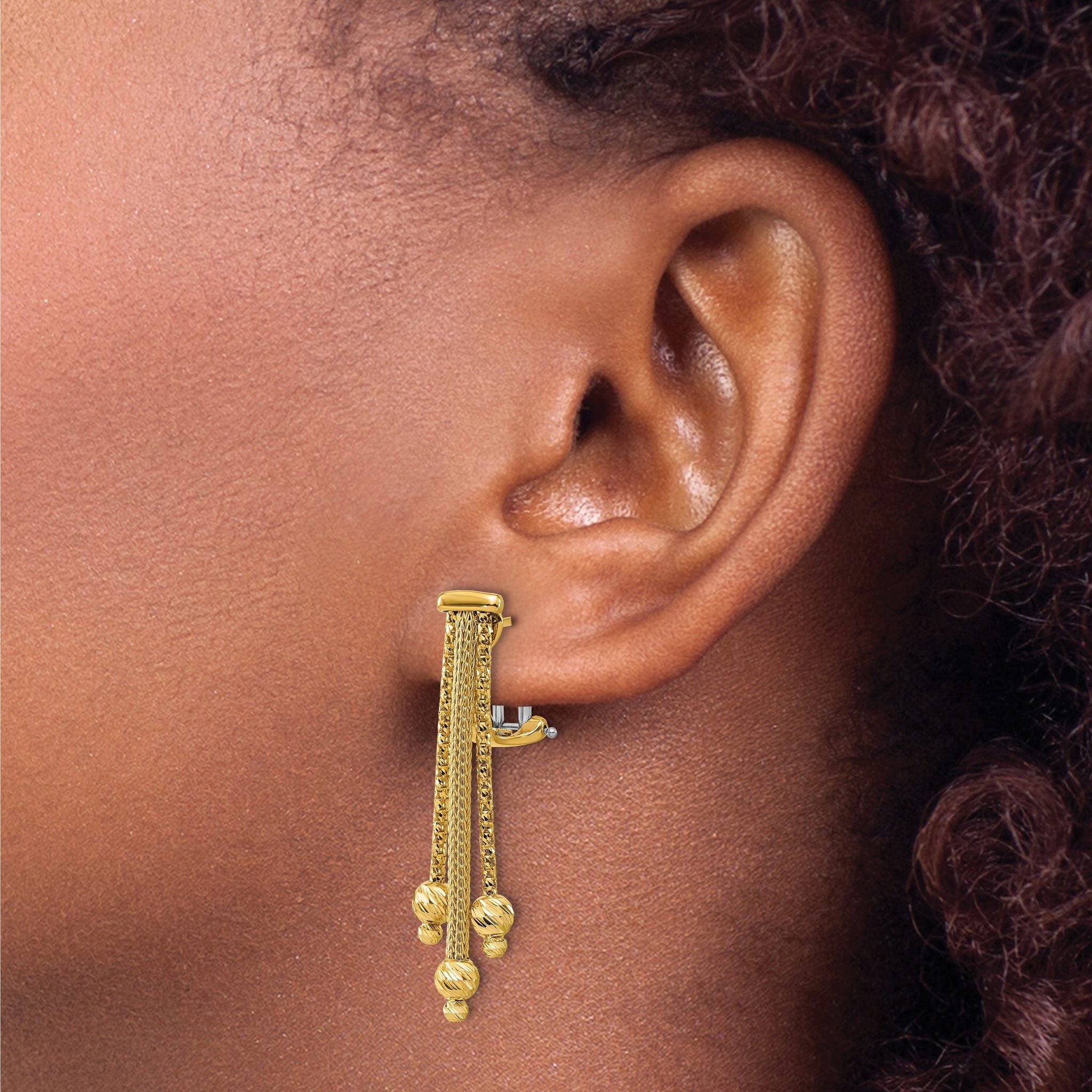 14K Polish/Texture/Dia-cut Fancy Dangle Omega Earrings
