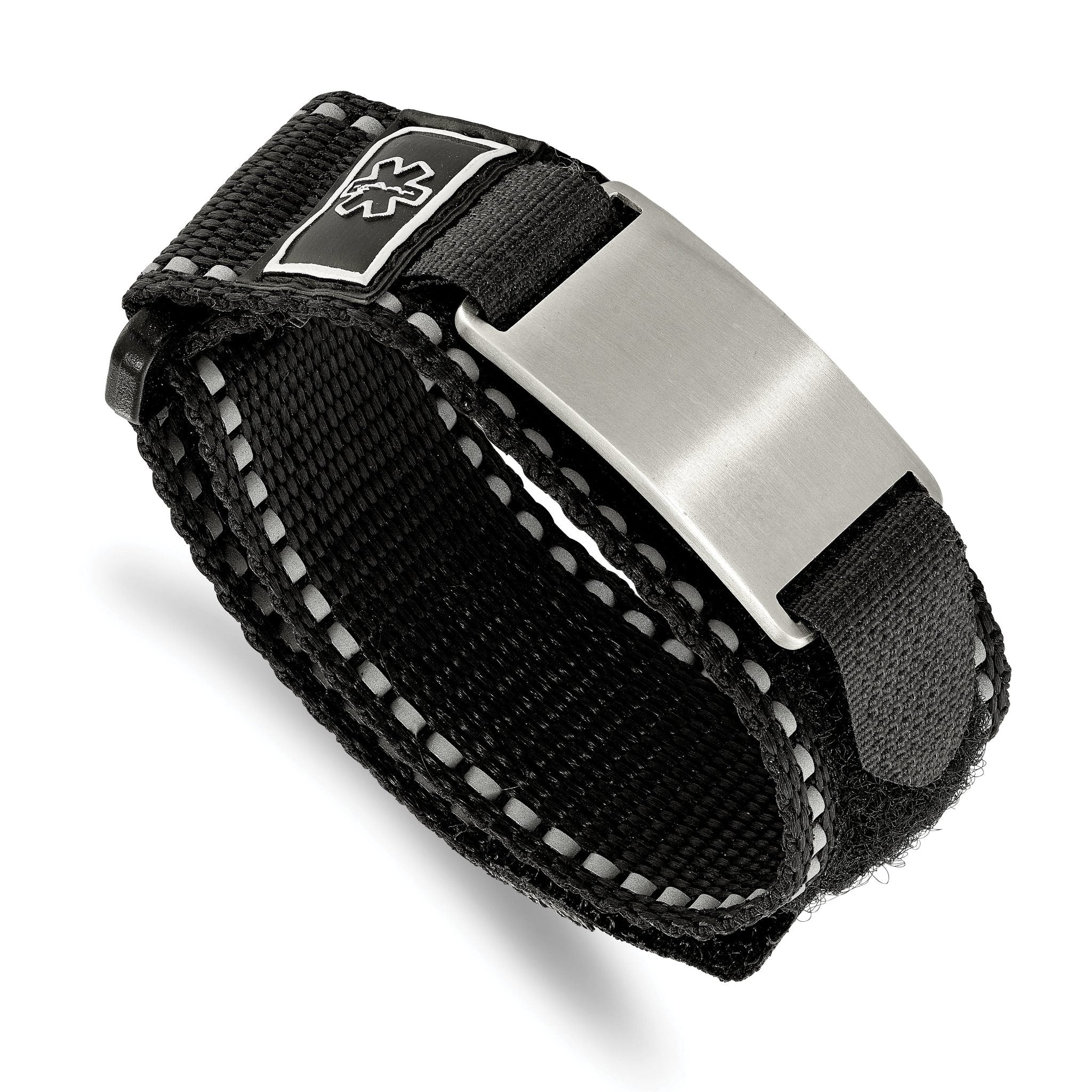 Stainless Steel Brushed Black Nylon with Adjustable Velcro Close Medical ID Bracelet for Men Main image