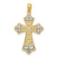 14K Gold Polished Filigree Cross Pendant with Rhodium Accents