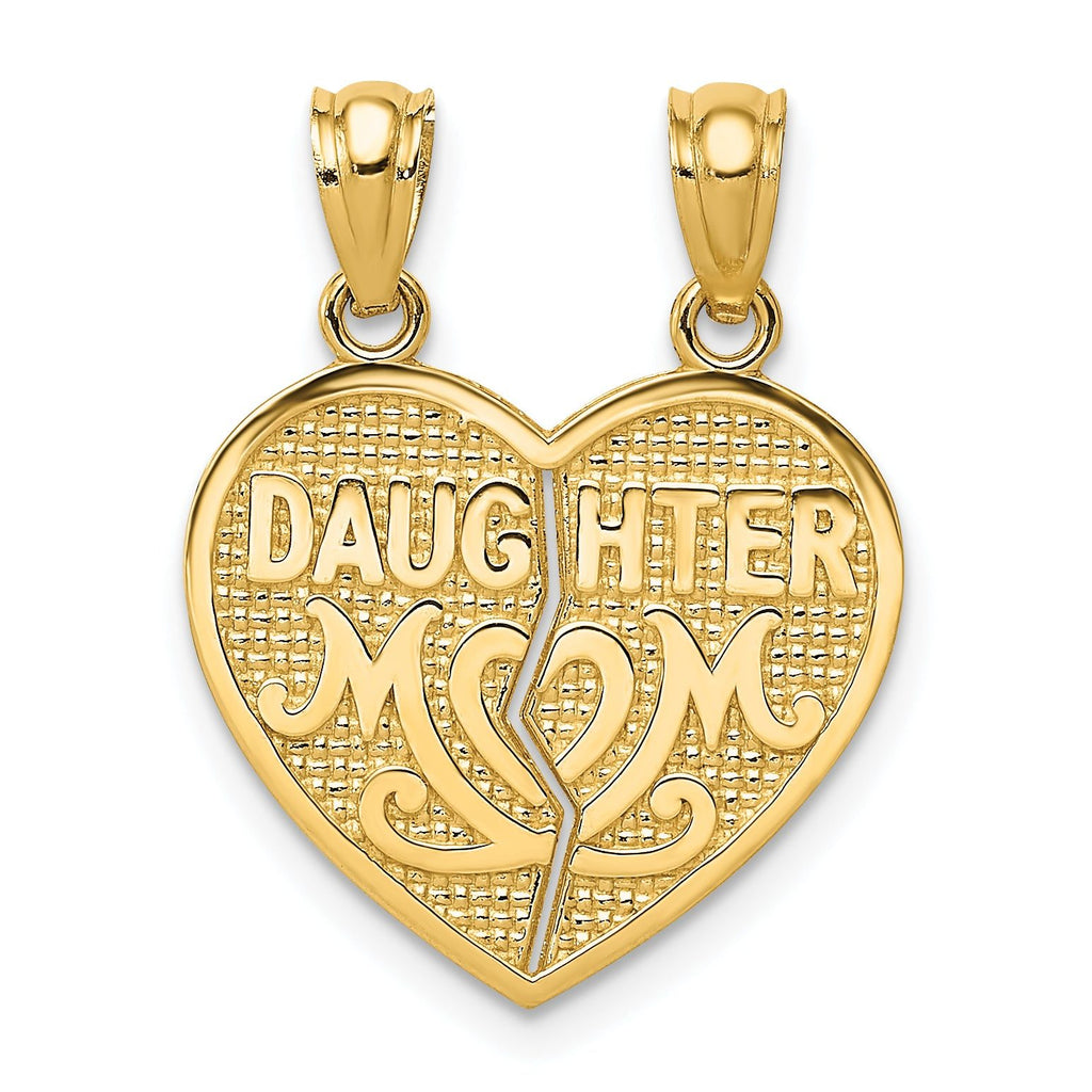 14K Gold Satin and Polished Daughter-Mom Break Apart Heart Pendant