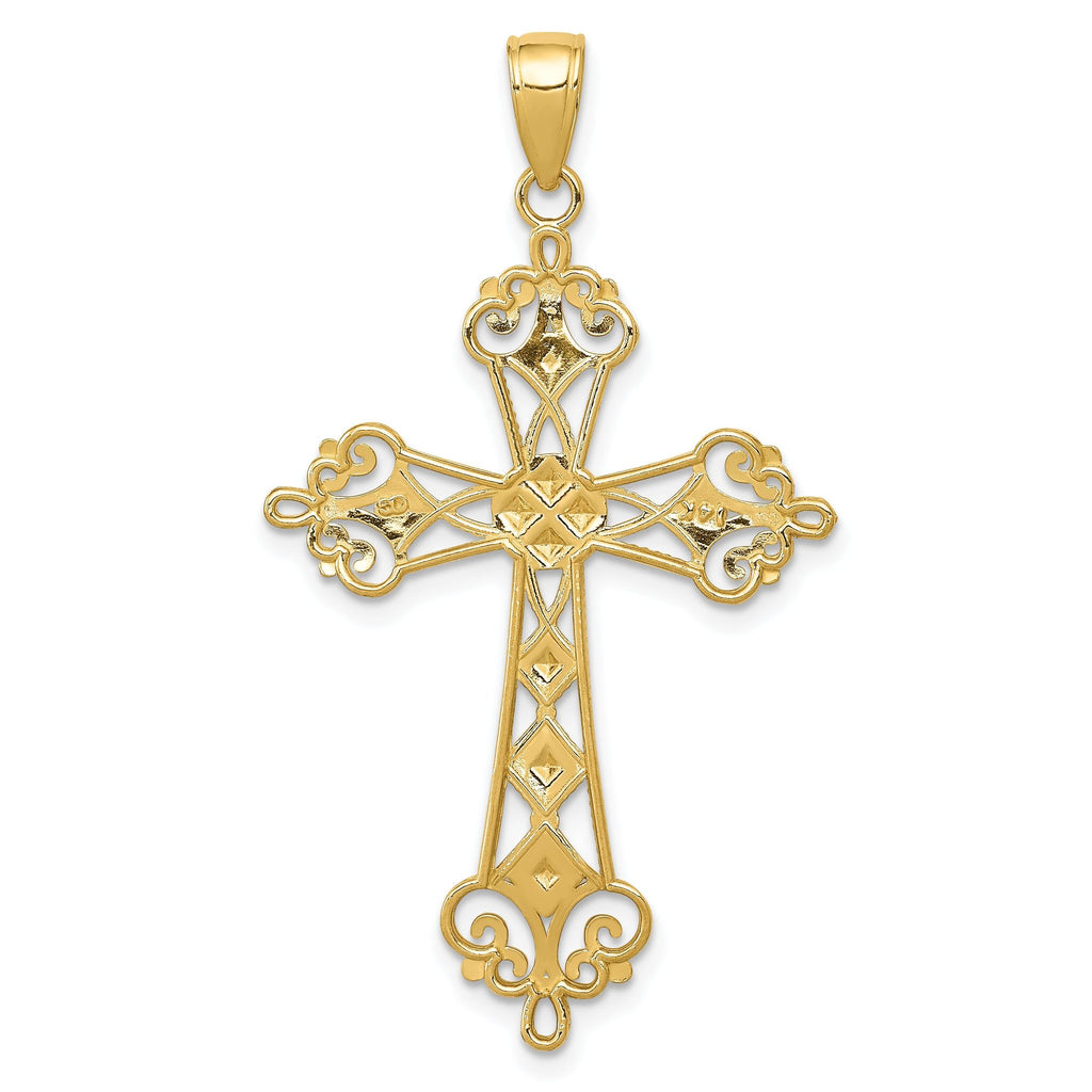 14K Gold Rhodium-Plated Diamond-Cut Cross Pendant Polished & Elegant Design