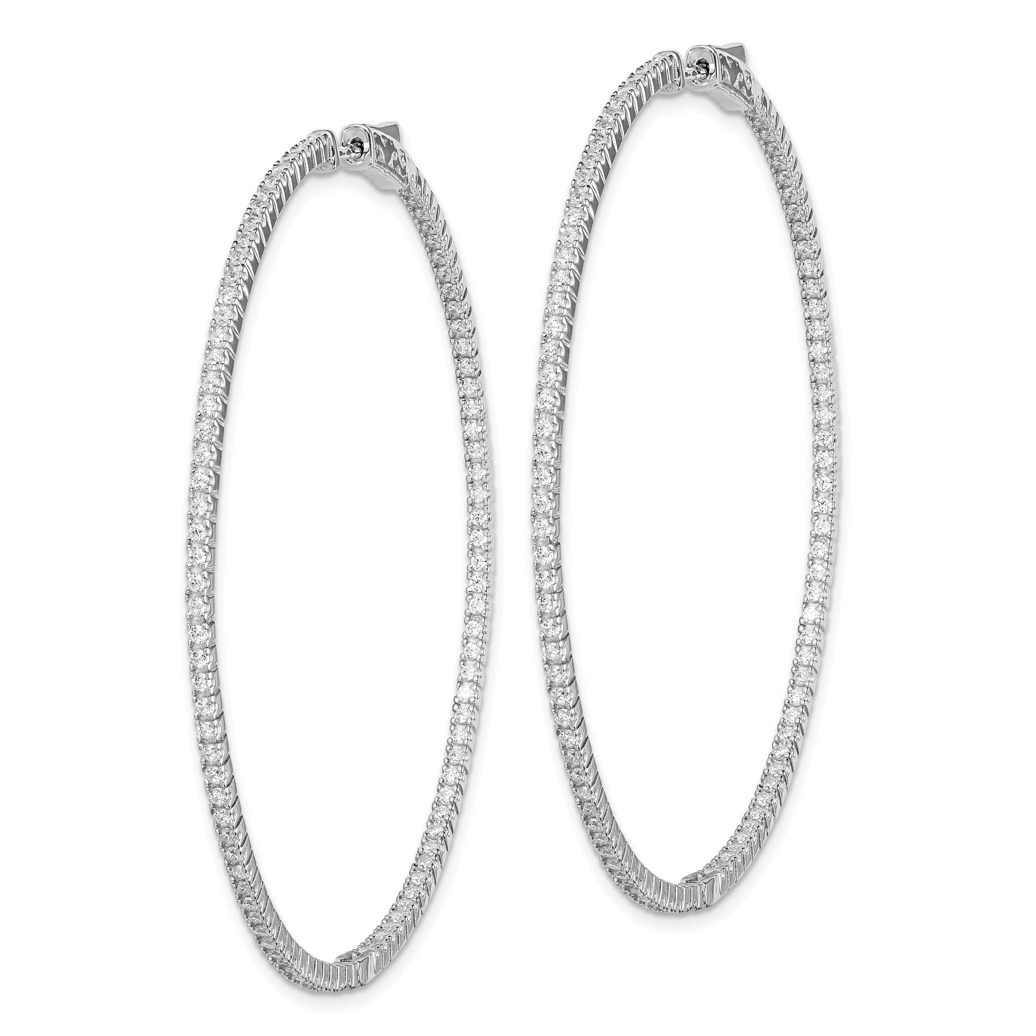 Sterling Shimmer Sterling Silver Rhodium-plated 194 Stone 1.25mm CZ In and Out Round Hinged Hoop Earrings Secondary image