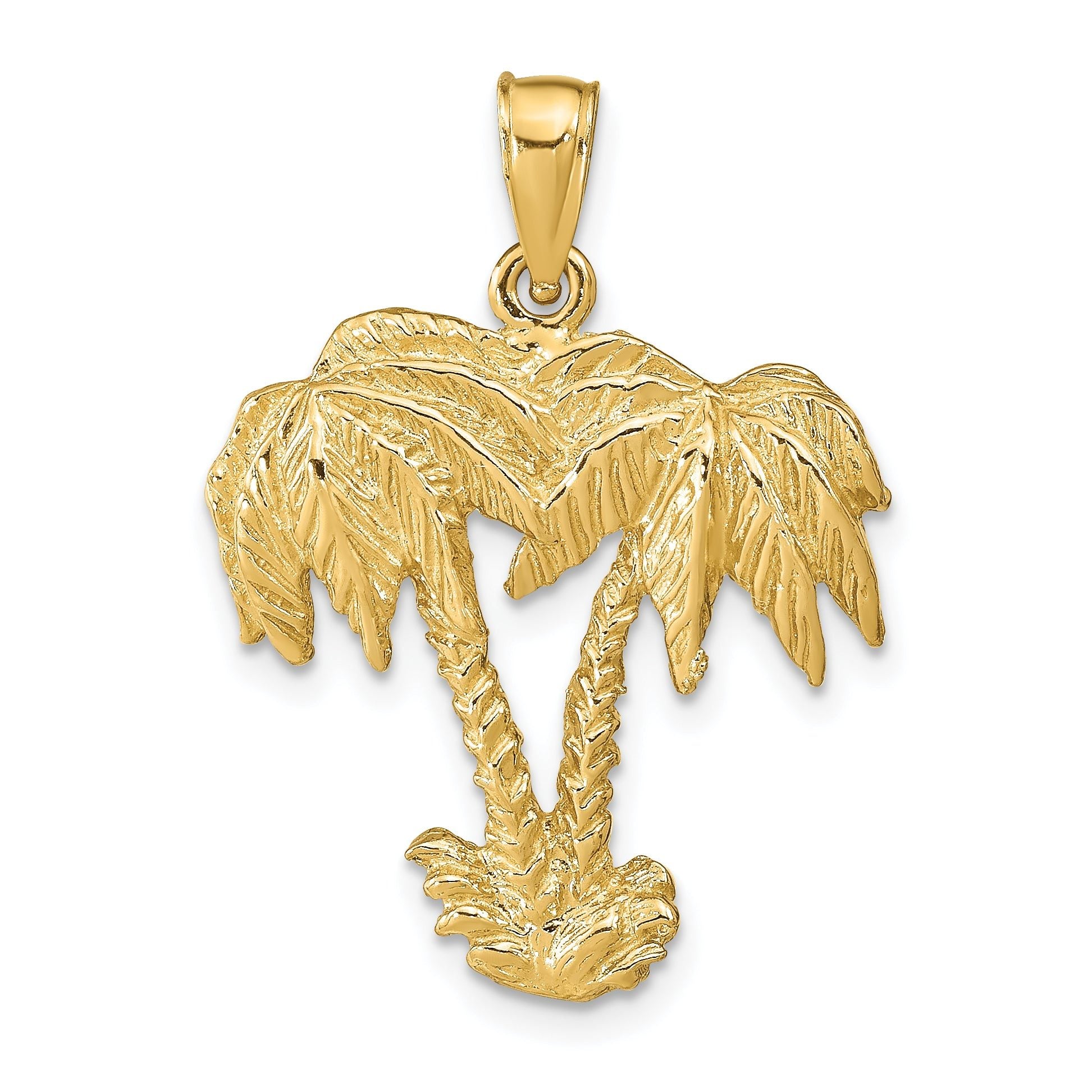 14K Gold Double Palm Trees Pendant Solid, Elegant Cast Design Main image