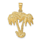 14K Gold Double Palm Trees Pendant Solid, Elegant Cast Design