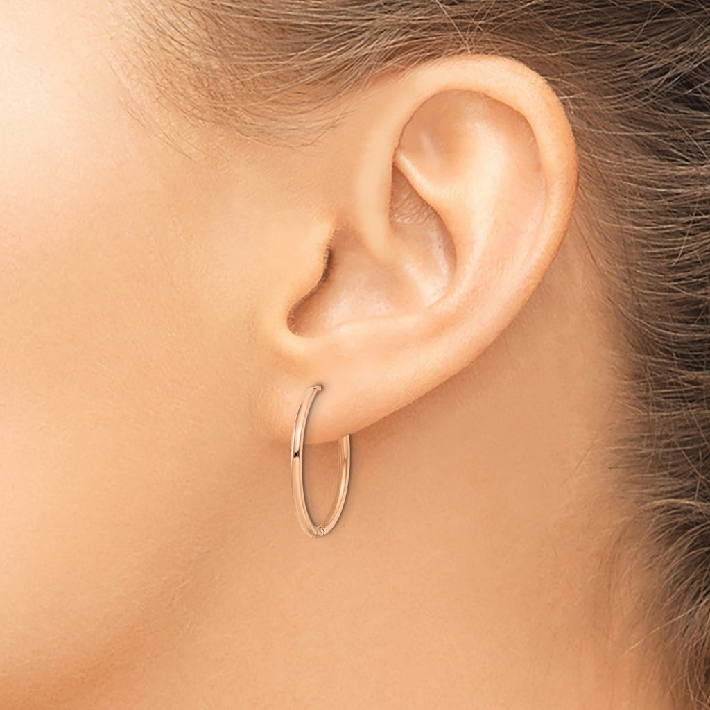 Stainless Steel Rose Gold-Tone Polished Hinged Huggie Hoop Earrings for Women