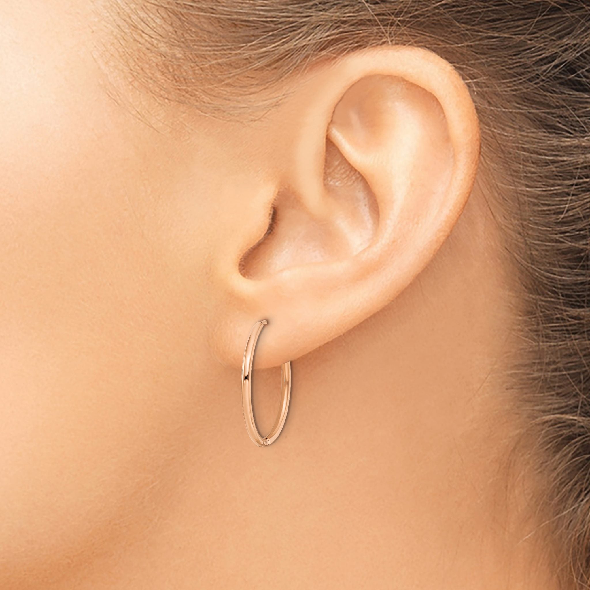 Stainless Steel Rose Gold-Tone Polished Hinged Huggie Hoop Earrings for Women