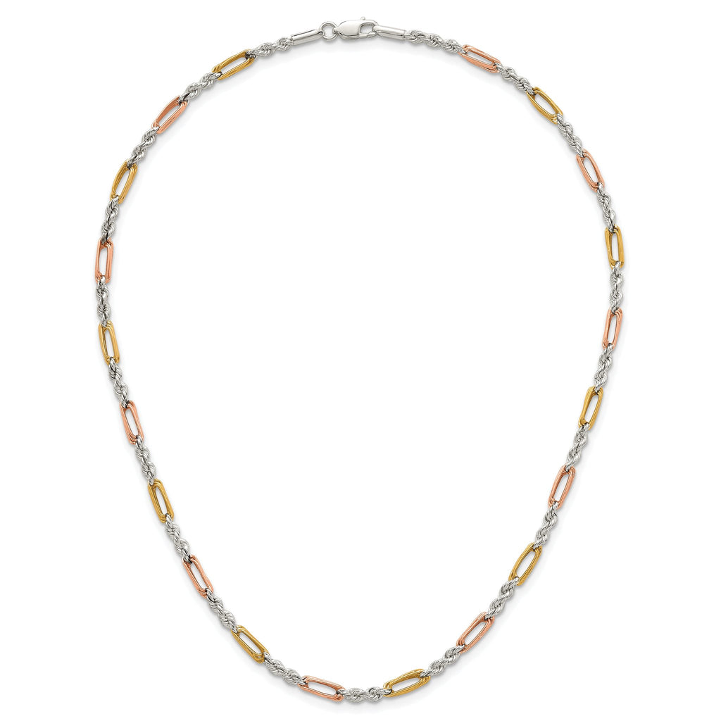 Sterling Silver Rose-tone and Gold-tone Polished 4.0mm Figaro Rope 18 Inch Necklace